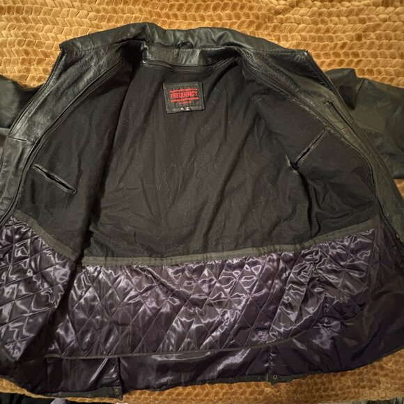 Frequency Mens Genuine Leather Jacket With Quilted Purple Lining XL Black - Picture 7 of 10